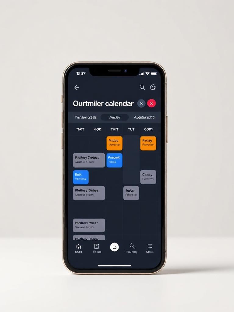 Content-Kalender — Smartphone Smartphone-Ansicht des Content-Kalenders mit farbigen Beitrags-Chips je Netzwerk
